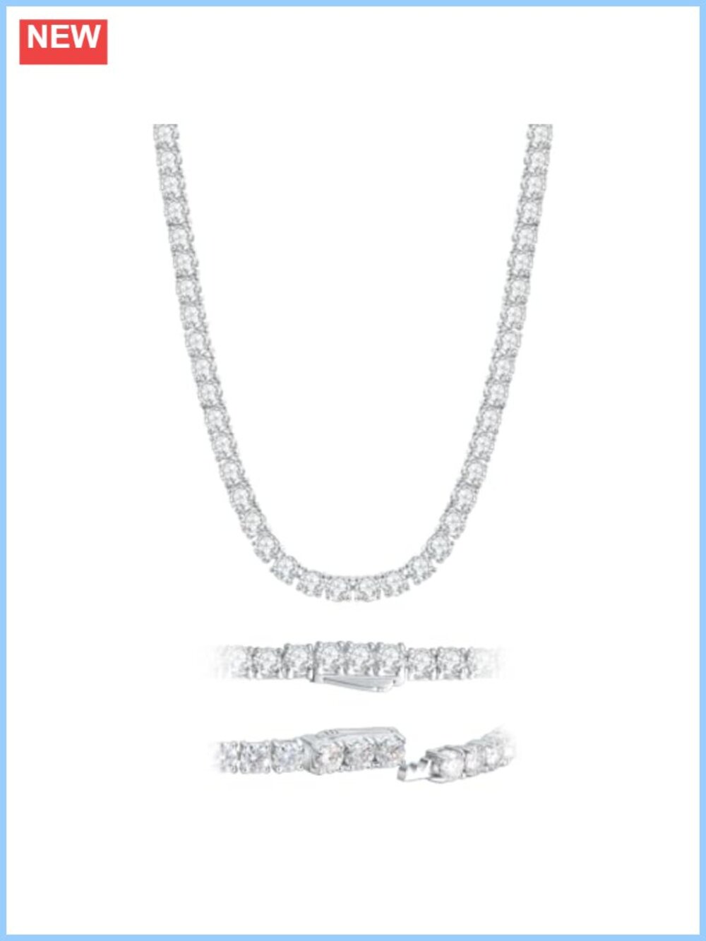 Moissanite Tennis Necklace 925 Sterling Silver 18k White Gold Plated Chain